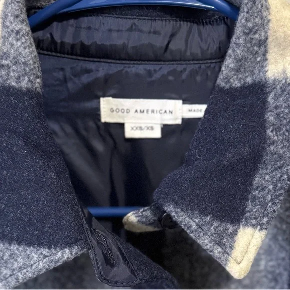Good American Ink Blue and Cream Plaid Shacket Size XXS/XL Oversized NWT - Picture 3 of 6